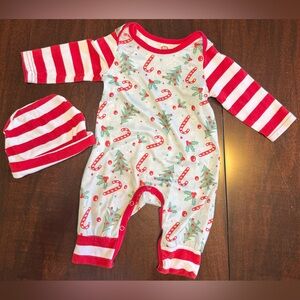 Candy Cane Christmas Tree Print Baby Christmas Romper & Hat Set | 3-6 Months